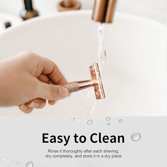 Matte Rose Gold Safety Razor, Single Blade Razors for Women, Reusable Metal Razor, with 10 Stainless Steel Double Edge Blades, Eco-friendly, Smooth & Close Shave, Plastic Free