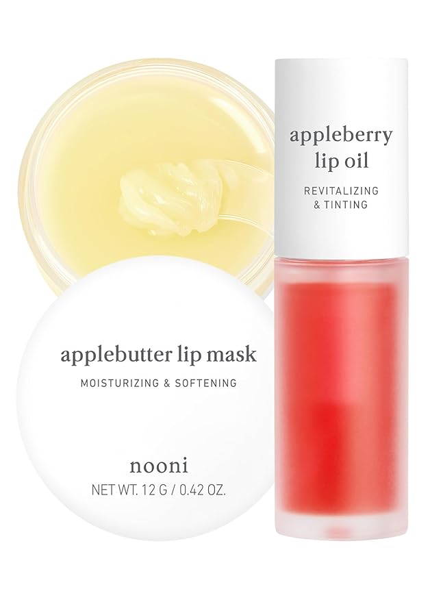 NOONI Best Lip Duo | Applebutter Lip Mask and Appleberry Lip Oil Value Set | with Shea Butter, Apple Seed Oil and Vitamins, Overnight Lip Mask, Hydrating Lip Balm, Korean Lip Butter, Moisturizing