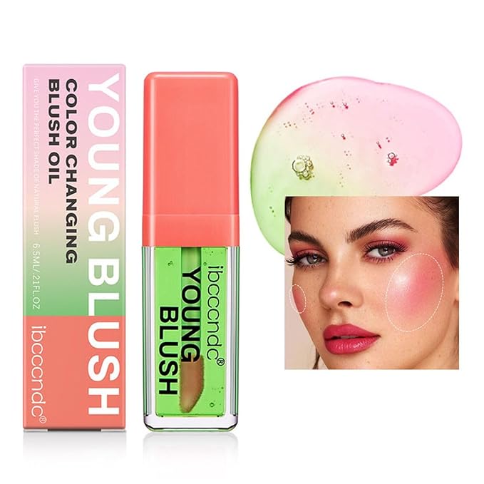 Color Changing Blush Oil, Skin's Natural PH Changing Blush for Dewy, Lightweight & Waterproof & Moisturizing Formula, Lasting Hydrating Rouge for All Skin, Easy To Blend, 6.5ml (Clear Green)