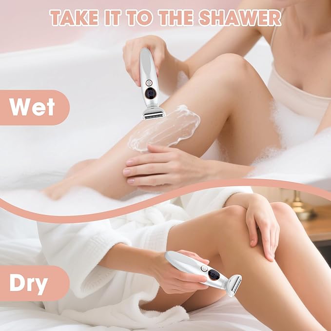 5 in 1 Bikini Trimmer for Women,IPX7 Waterproof Cordless Replaceable Pubic,Eyebrow,Facial Electric Razors&Nose Hair Trimmer&Painless Body Shaver for Arms Legs Underarms,USB Charge,LED Display,Wet&Dry