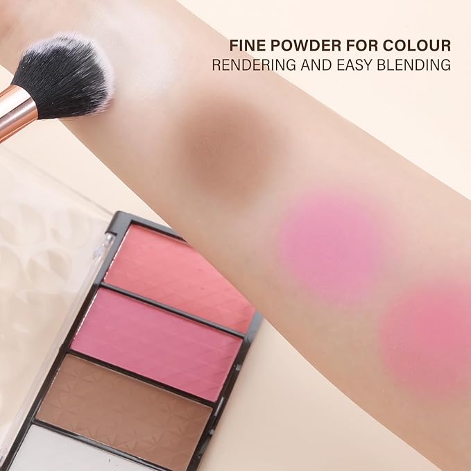 Contour Highlighter Blush Powder Makeup Palette, 4 Colors Matte Face Contour Shading with Professional Makeup Brush