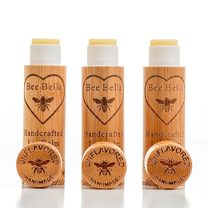 Bee Bella Lip Balm, Unscented (Unflavored), 3 Pack - Hydrating, Moisturizing Lip Care, 100% Natural, Original Organic Beeswax with Vitamin E, Handmade in USA