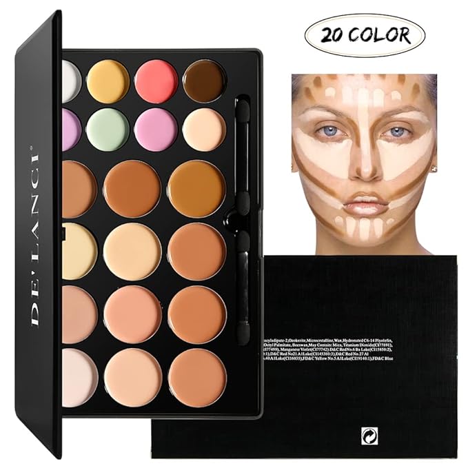 Cream Contour Concealer Makeup Palette Kit, DE’LANCI Face Contour Cream Foundation,Full Coverage Concealer Palette,Natural Brightening Contouring Highlight Makeup Pallet for Oily Skin Dark Circles
