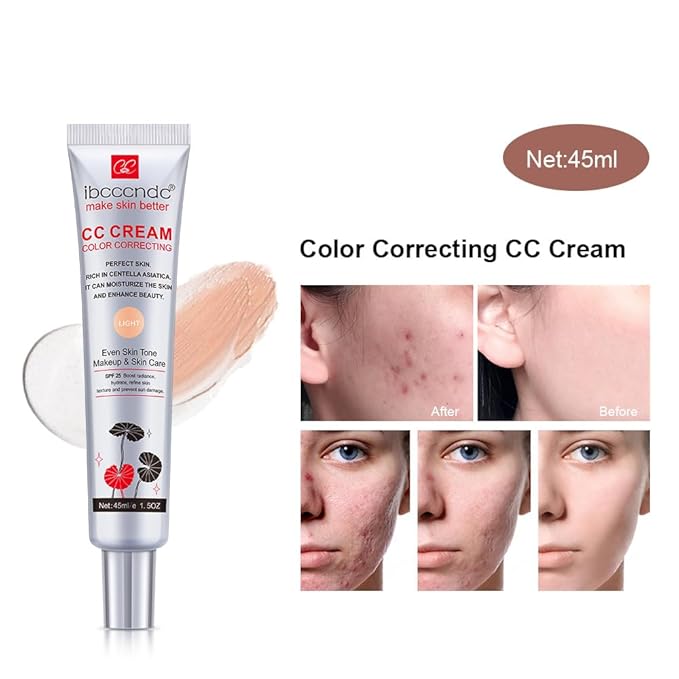 Color Correcting CC Cream,Invisible Pores Cream Foundation And nvisible Pores Concealer,CC Cream Foundation Rich In Centella Asiatic,Moisturizing And Waterproof CC Cream With Spf 25(LIGHT)