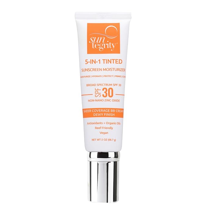 Suntegrity Tinted 5 in 1 Mineral Sunscreen for Face (SPF 30-2 oz) - Golden Light | BB Cream Moisturizer with Physical UVA/UVB Broad Spectrum Protection | Safe for Sensitive Skin