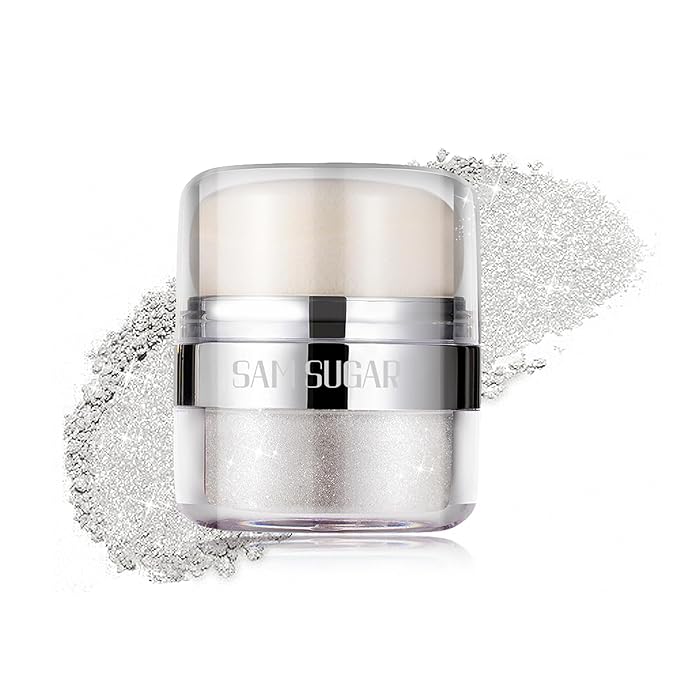 Glitter Body Highlighter Powder Body Shimmer Sparkle Face Brightening Highlighter Powder for Face Eyes Body Glow Makeup With sponge head（03#）