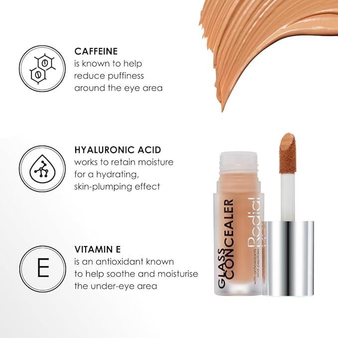 Rodial Glass Concealer Shade 3 - Luminous, Full-Coverage Cream with Peptides and Antioxidants for Flawless Skin, 0.1 fl. oz.