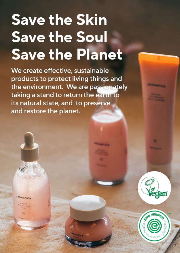 AROMATICA Reviving Rose Infusion Serum 3.38oz / 100ml, Vegan, Rejuvenating Hydration Serum, Vitality Serum for dry skin | with Damask Rose Water and Rose Oil