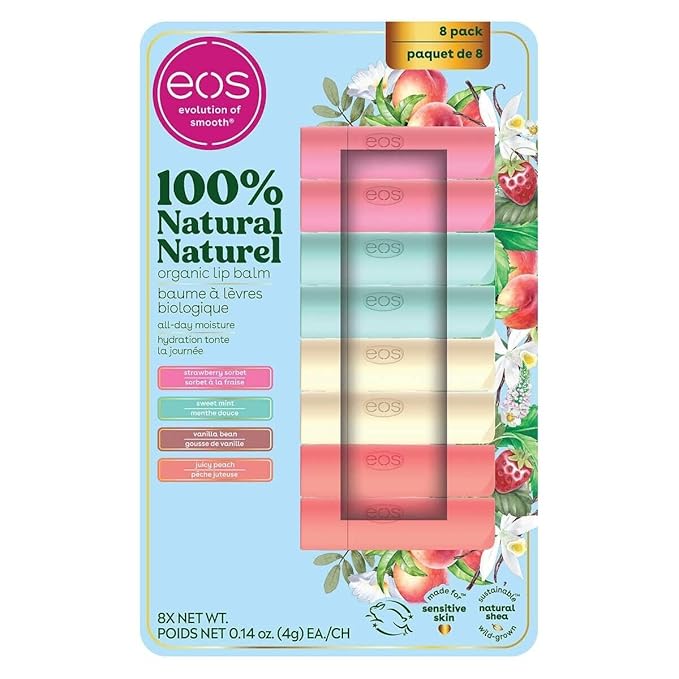 Eos Natural and Organic Lip Balm Stick, 8-pack