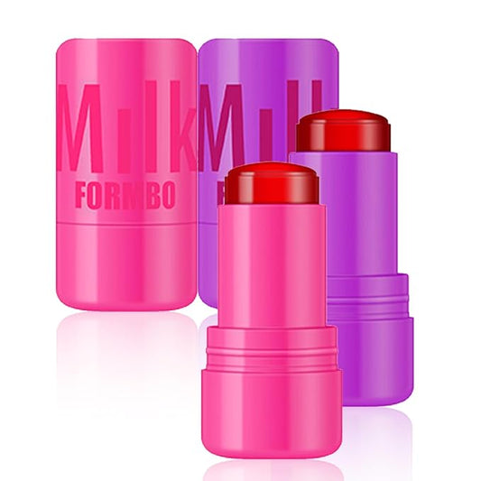 2 Pcs Milk Jelly Blush,Jelly Tint Blush Stick Sheer Lip & Cheek Stain Milk Cooling Water Jelly Tint Long Lasting Face Blushes, Lip Gloss Cheek Solid Moisturizer Stick (03#+04#)