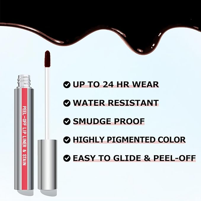Cilrofelr Peel Off Lip Liner Stain, Long Wear Tattoo Lip Liner with Tweezer, Peel Off Lip Stain with Matte Finish, Long Lasting, Waterproof, Transfer-proof, Highly Pigmented Color (Rose)