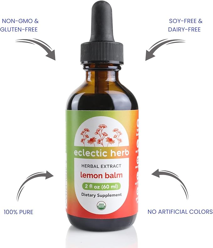 Eclectic Herb Organic Lemon Balm Extract - 2 oz - Non-GMO, Gluten-Free, Soy-Free, Dairy-Free - Pure Herbal Extract for Calming and Relaxation