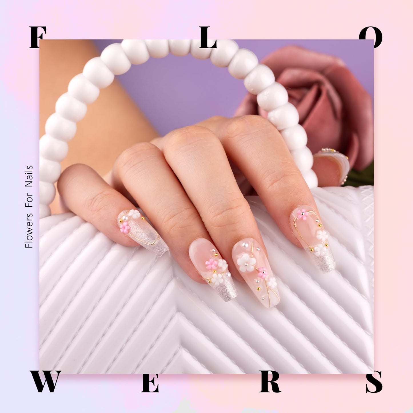 3D Flowers for Nails, Colorful Acrylic Flower Nail Charms with Caviar Beads, Rhinestones for Nails 3D Nail Charms for Acrylic Nails with Pickup & Dotting Tools for Manicure DIY Nail Art Decor