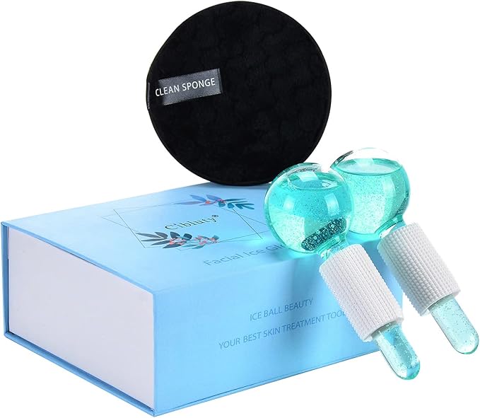 Ice Globes for Facials- Freezer Free Face Rollers with Essence for Daily Beauty Routines, Skin Massagers Globes Durable Quartz Glass for Reduce Puffiness Skin Cooling (Update Green)