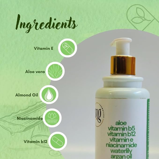 Aloe Vera Lotion for Dry Skin - Hand & Body Moisturizing Vitamin E Lotions 10.14 Fl Oz - Waterlily, Argan oil and Almond oil Extracts Skincare