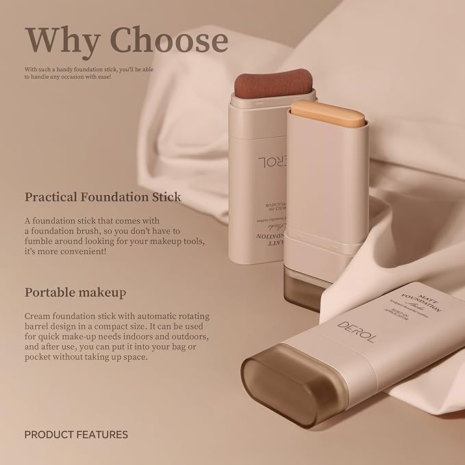 Multi-Use Foundation Stick Makeup with Brush,High Coverage Blendable Lightweight Contour Stick,Waterproof Flawless Natural Finish Creamy Foundation Makeup,Longwear Face Makeup Stick(#4)