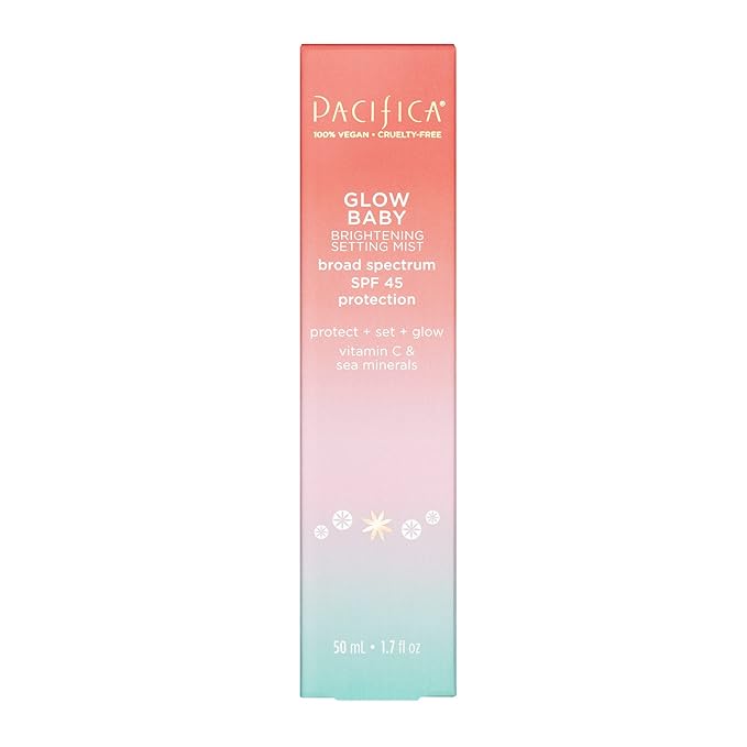 Pacifica Beauty Glow Baby Brightening Setting Mist & Glowy Vitamin C Skin Solve Set, Skincare, Suncare, SPF 45, UVA/UVB, Blue Light Protection, Primer, Vegan, 1.7 fl oz and 1 fl oz (Set of 2)