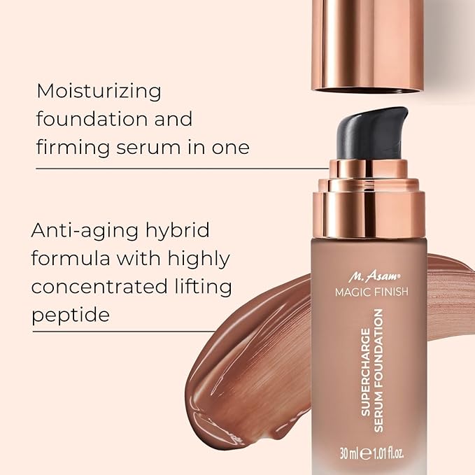 M. Asam MAGIC FINISH Supercharge Serum Foundation Deep Almond (1.01 Fl Oz) - Moisturizing Make Up & Firming Face Serum In One, Anti-aging CC Cream With Optimal Coverage & Hyaluronic Acid