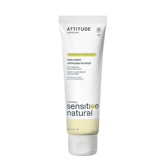ATTITUDE Body Cream for Sensitive Skin with Oat, EWG Verified, Dermatologically Tested, Vegan, Argan Oil, 8 Fl Oz
