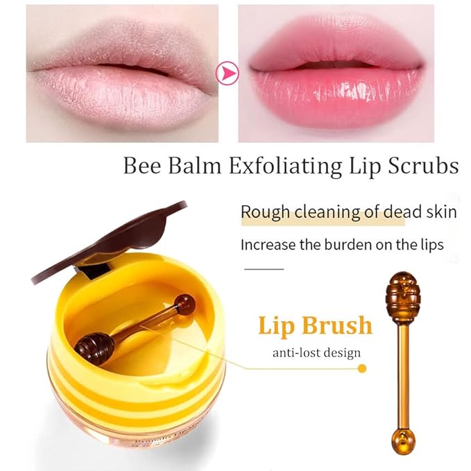 2 PCS Bee Lip Balm Honey Lip Balm Pot,Lip Exfoliating Lip Mask Hydrating & Prevention Dry and Cracked Lip Scrubs Exfoliator, Honey Lip Sleeping Mask Fade Lip Lines Bee Lip Balm