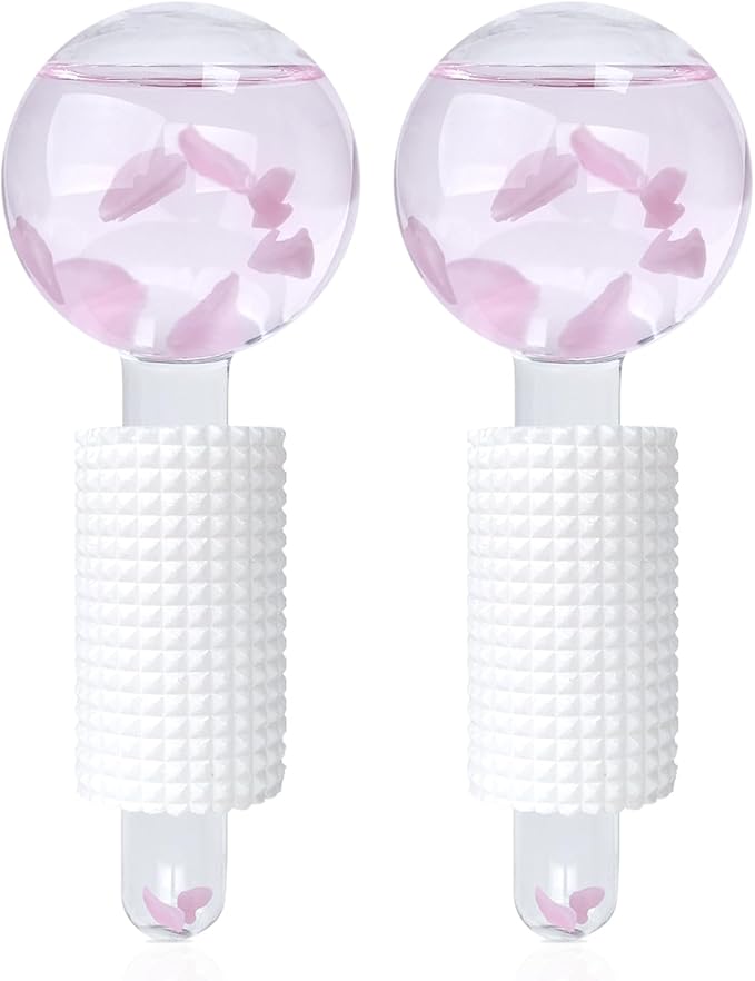 Ice Globes & Ice Roller for Face and Eyes - Facial Massage Tools for Skin Care, Reduce Wrinkles & Puffiness, Cooling Globes & Roller Ball for Glowing Skin 2PCS (Pink)