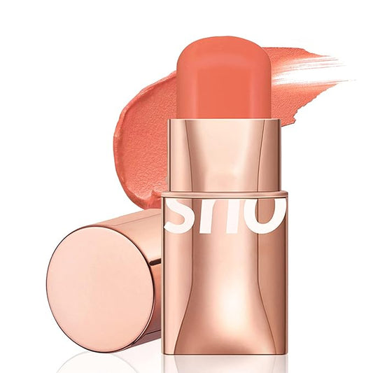 Cream Blush Stick for Cheeks Makeup, Waterproof Face Blush Stick Multi-Use Lip and Cheek Tint, Matte Finish Easy to Blend Lightweight Natural Cream Blusher Makeup for All Skin Tones-Orange