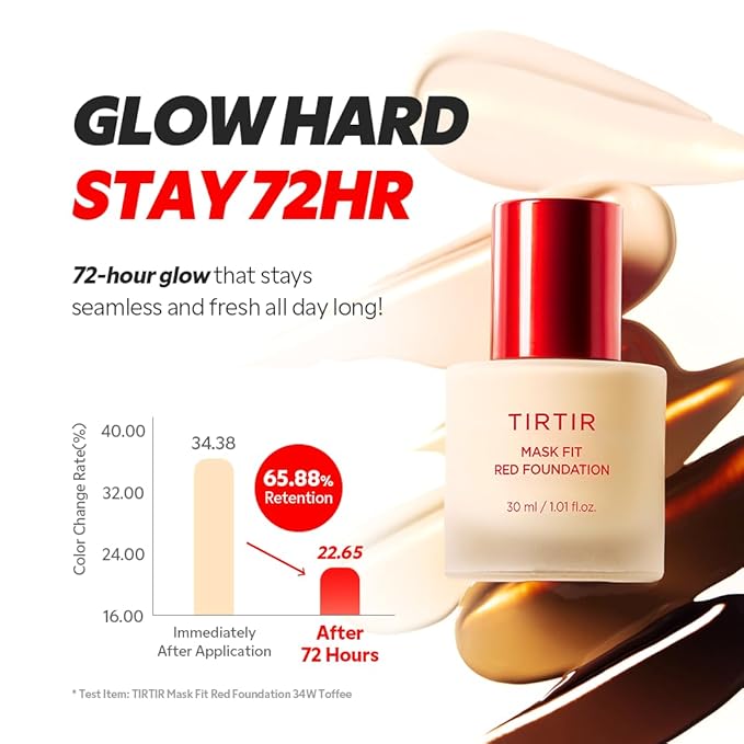 TIRTIR Mask Fit Red FoundationㅣLong Lasting Flawless Coverage, Energy Essence, Lightweight, Hydrating, Pore-Blurring, Breathable Satin Finish, Makeup, Radiant Skin, #21W Natural Ivory, 1.01 Fl Oz