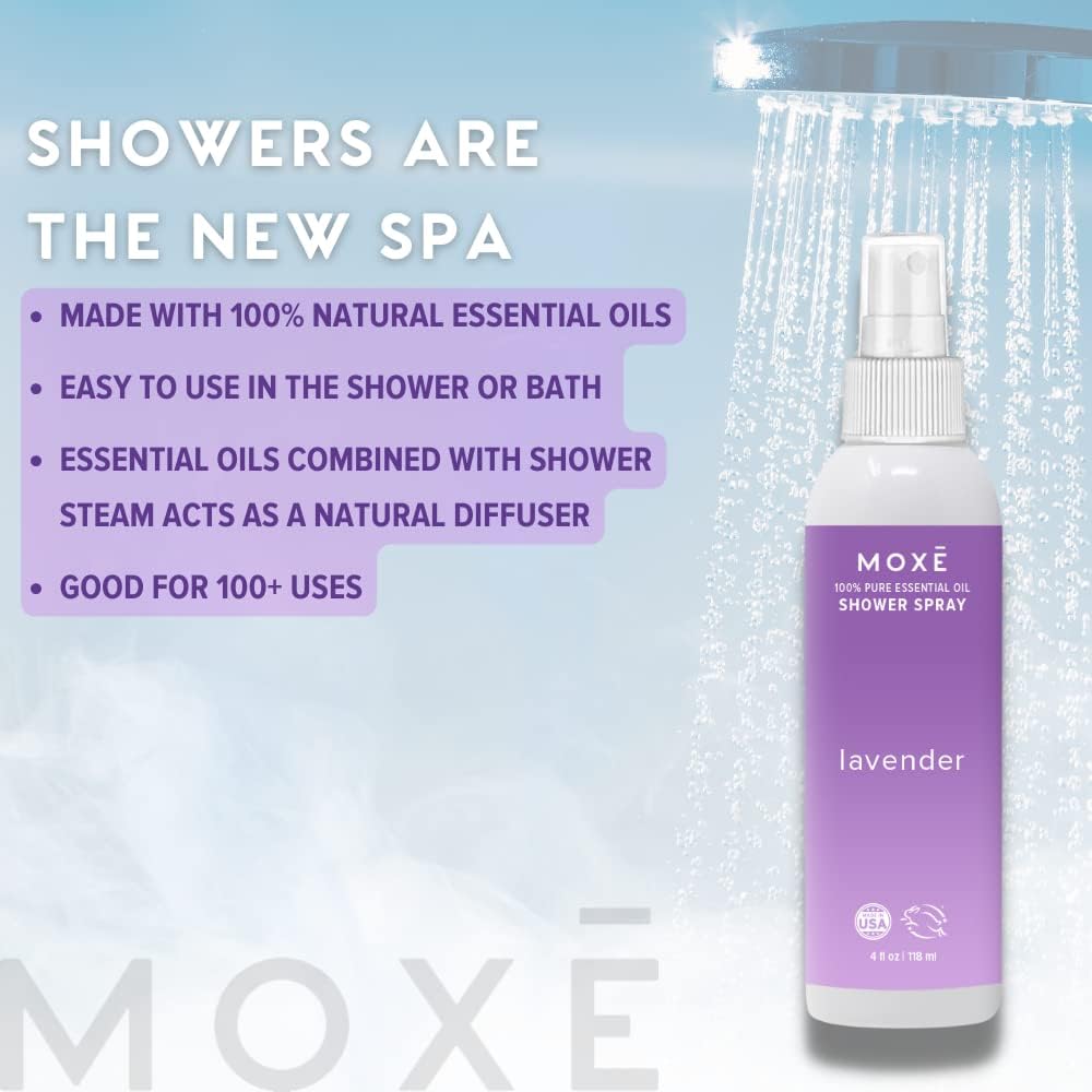 MOXE Shower Mist, Spa Steam Spray, Certified Natural Essential Oils, Aromatherapy, Tension Relief (Lavender, 4 Fl Oz (Pack of 1))…