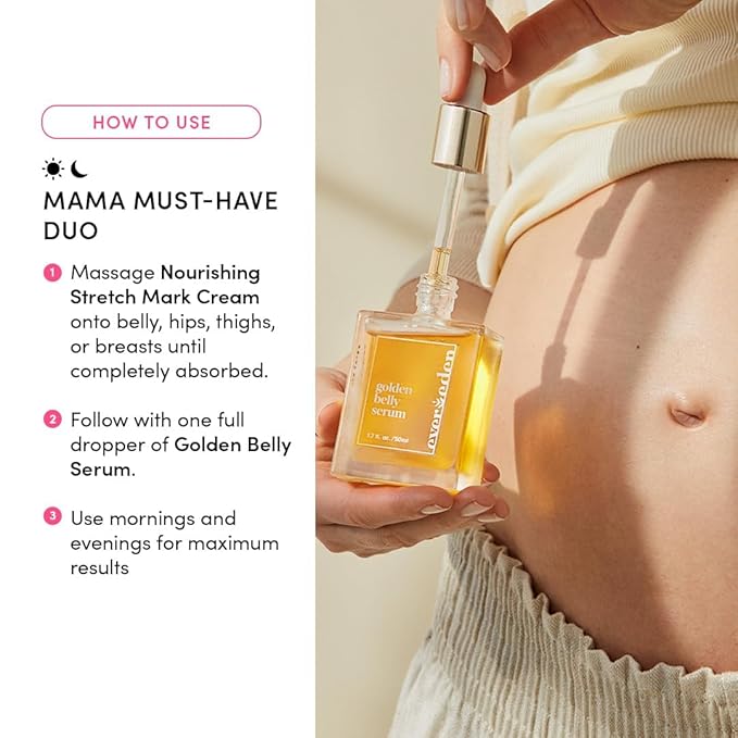 Evereden Mama DUO w/t Gua Sha - Golden Belly Stretch Mark Oil & Nourishing Stretch Mark Cream - Dermatologist-Developed Clean & Vegan Maternity Skin Care for Skin Hydration