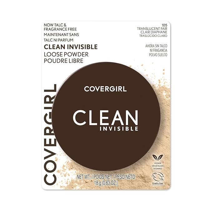 COVERGIRL Clean Invisible Loose Powder - Loose Powder, Setting Powder, Vegan Formula - Translucent Fair, 20g (0.7 oz) (Pack of 2)