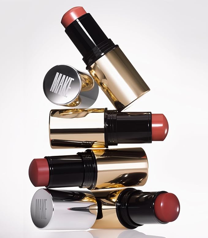 MAKE Beauty Heat Stroke Cream Blush Stick for Cheeks with Natural Hydrating Dewy Finish. Creamy Gel Blush Balm - Shade Flushed, Peachy Nude Cheek Tint