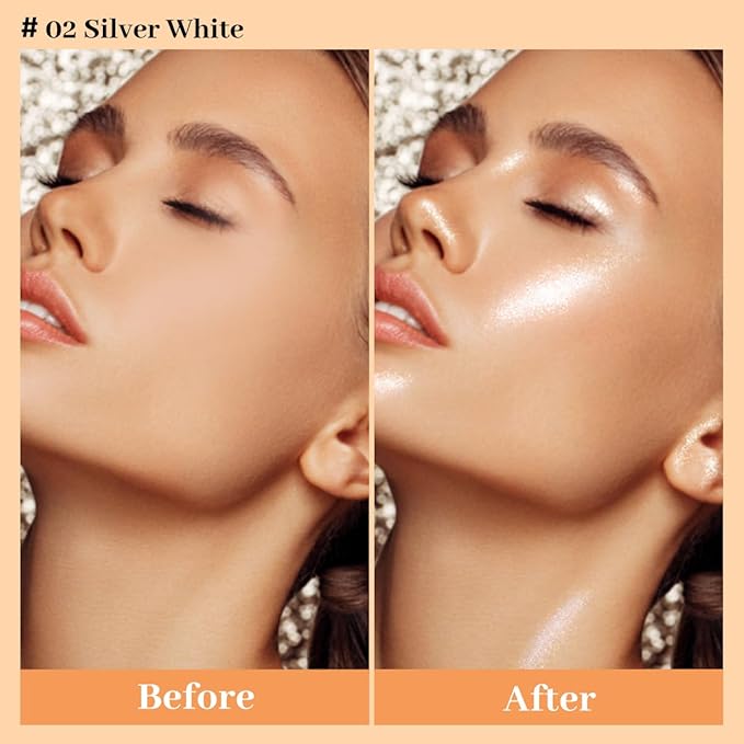 UCANBE Highlighter Makeup Drops Body Glitter Dewy Liquid Face Glow Shimmer for Women Holographic Luminizer Sparkles for Face (Silver Fairy White - 02)