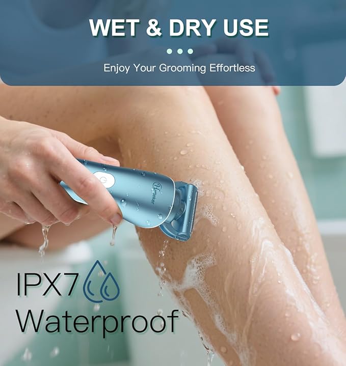 Hatteker Women's Electric Shaver Bikini Trimmer Hair Trimmer for Women Electric Razor for Legs Bikini Underarm Public Hairs Led Display IPX7 Waterproof Gift for Women (Blue)