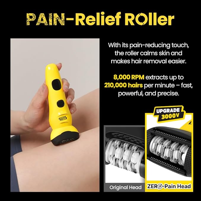 Gorilla Technique Epilator 3000V, Facial & Body Hair Removal Device, Pain Relief Roller, Cordless Rechargeable Electric Tweezers for Women & Men, Triple Tweezers, 8000RPM, Korean Skin Care - 3000V