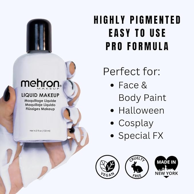 Mehron Makeup Liquid Makeup | Face Paint and Body Paint Perfect for Halloween, Cosplay I Air Brush Compatible 4.5 oz (133 ml) (MOONLIGHT WHITE)