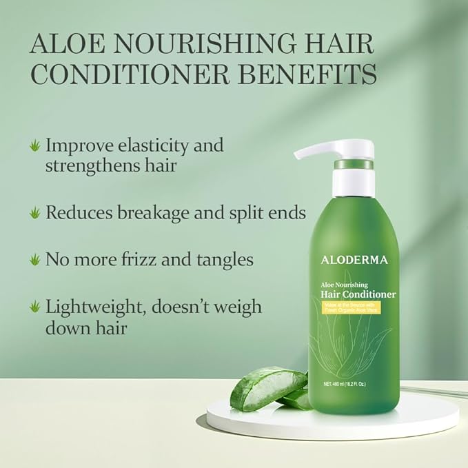Aloderma Aloe Nourishing Hair Conditioner Made with Fresh Organic Aloe Vera for Dry, Damaged Hair - Deeply Hydrates and Nourishes Hair and Scalp, Leaving it Soft & Refreshed - Crambe Seed Oil - 16oz