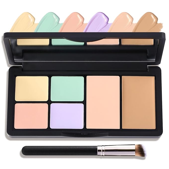 6 Colors Correcting Concealer Palette,Contouring Highlighting Concealer Palette Makeup Kit with Brush,Foundation Makeup Cream Contour Palette for Conceals Dark Circles,Blemish(01#)