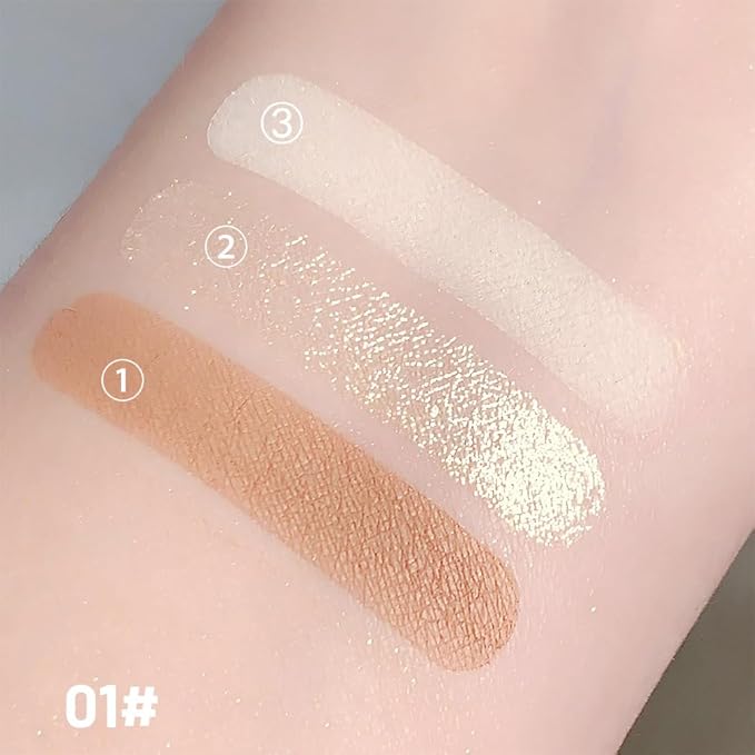 3 IN 1 Brown Nude Face Highlight Bronzer Powder Palette for Face Cheeks Contour Brightening, Buildable Matte Coverage Natural Makeup,Ultra Sculpt Nose Shadow Eyeshadow Primer 01#