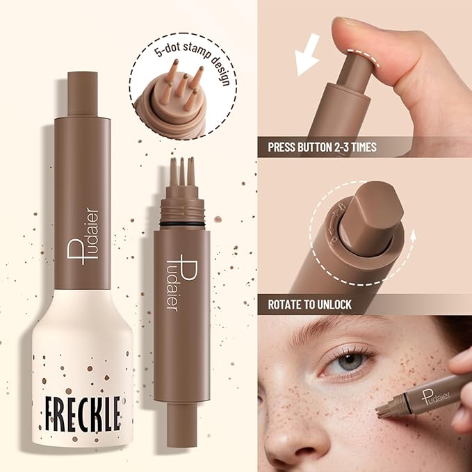Freckle Stamp Pen, Fake Freckles Stain Marker,5-Dot Faux Liquid Freckle Stamp Cushion for Natural and Lifelike Sunkissed Makeup,Quick Dry Long-Lasting Face Freckle Pencil Tool,02#Wasabi Soda