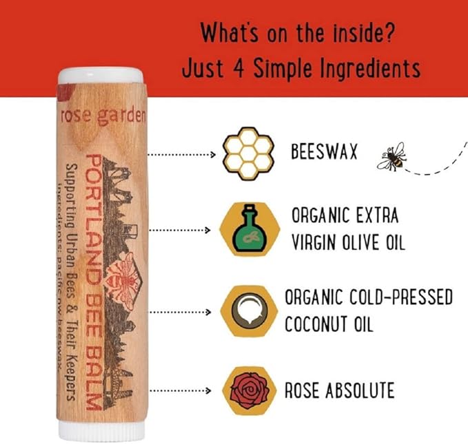 Portland Bee Balm All Natural Handmade Beeswax Based Lip Balm, Rose Garden Bulk 1 Count