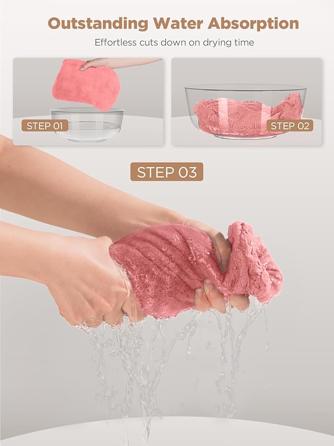 Hicober Microfiber Hair Towel, 2Packs Hair Turbans Wrap for Women Wet Hair, Hair Drying Towels for Curly Hair Anti Frizz(Purple,Pink)