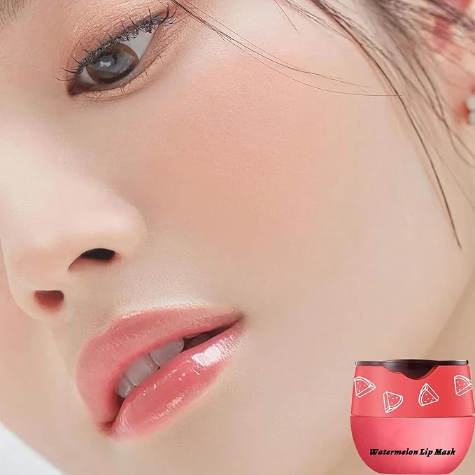 Watermelon Sleeping Lip Mask, Bee Lip Balm Lip Mask Honey Pot, Lip Mask Overnight Propolis Moisturizing Lip Balm with Stick, Hydrating Repair Prevention Dry & Cracked Lip Scrubs Exfoliato