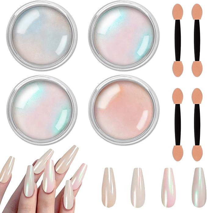 Allstarry Chrome Nail Powder Metallic Mirror Effect Pigment Iridescent Aurora, Mermaid Pearl Glitter Dust Kit for Gel Polish Nail Art Decoration, Resin Craft- Violet Green Emerald