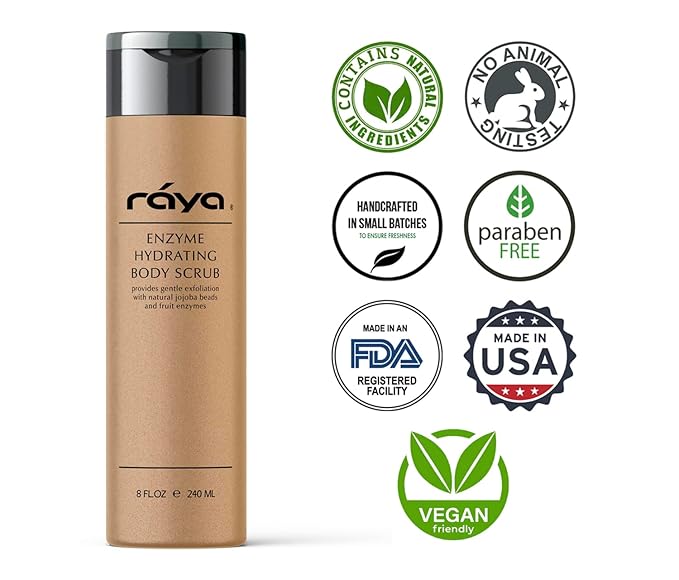 RAYA Enzyme Hydrating Body Scrub 8 oz Pineapple Scent (S-104) | Gentle and Exfoliating Body Scrub | Made with Seaweed, Jojoba Beads, and Fruit Enzymes
