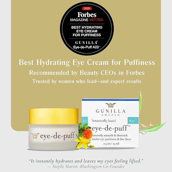 GUNILLA Anti-Aging Eye Cream Eye-de-puff A23 Concentrated with 23 Actives & Botanicals Hydrate & Help Reduce Fine Lines, Puffiness & Dark Circles, Natural, Peptides, Vegan - 5 oz