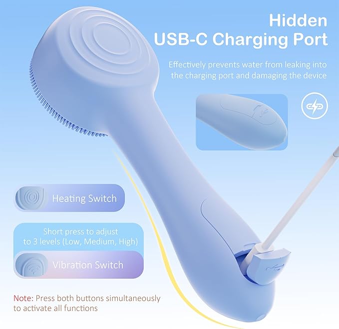 Facial Cleansing Brush Silicone Face Scrubber Waterproof Rechargeable Exfoliator Massage Device for Men & Women, Deep Pore Cleansing, Exfoliating, Removing Blackhead Electric Face Scrub Brush (Blue)