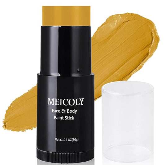 MEICOLY Yellow Face Body Paint Stick(1.06 Oz),Sally Makeup Dress Face Paint,Cream Blendable Body Paint Stick,Sweatproof Waterproof Ginger Tan Face Paint for Halloween Special Effects SFX Cosplay