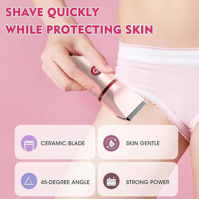 Bikini Trimmer for Women, 3 in 1 Electric Razors for Women, Rechargeable Electric Bikini Shaver, Waterproof Pubic Hair Trimmer and Facial Hair Remover with LED Display