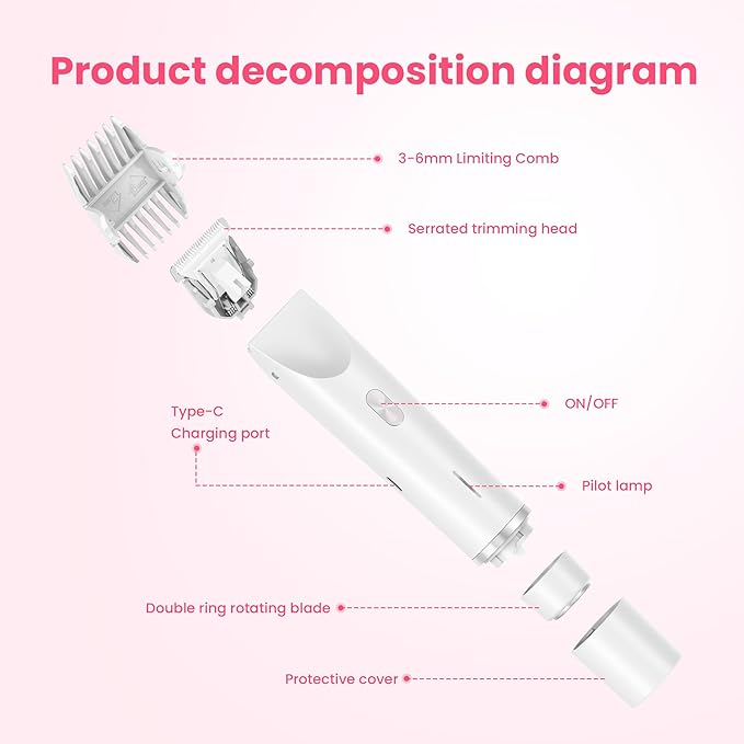 Bikini Trimmer for Women-2 in 1 Electric Razors for Women,USB Rechargeable Bikini Electric Shaver,IPX7 Waterproof Dry & Wet Use Body Hair Trimmer and Facial Hair Remover for Underarm Leg Body,White
