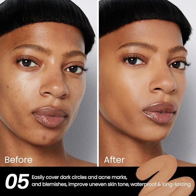 2 Pack Liquid Foundation Cream for Face Makeup,Durable Full Coverage Matte Concealer Make Up,Oil Control & Waterproof Base Primer -0.35+0.35 Fl.Oz (05+06#)